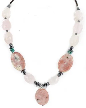 Certified Authentic Navajo .925 Sterling Silver Natural Turquoise Jasper Pink Quartz Hematite Native American Necklace 16091-2 Certified Authentic Navajo .925 Sterling Silver Natural Turquoise Jasper Pink Quartz Hematite Native American Necklace 16091-2