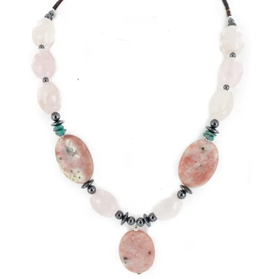 Certified Authentic Navajo .925 Sterling Silver Natural Turquoise Jasper Pink Quartz Hematite Native American Necklace 16091-2 Certified Authentic Navajo .925 Sterling Silver Natural Turquoise Jasper Pink Quartz Hematite Native American Necklace 16091-2