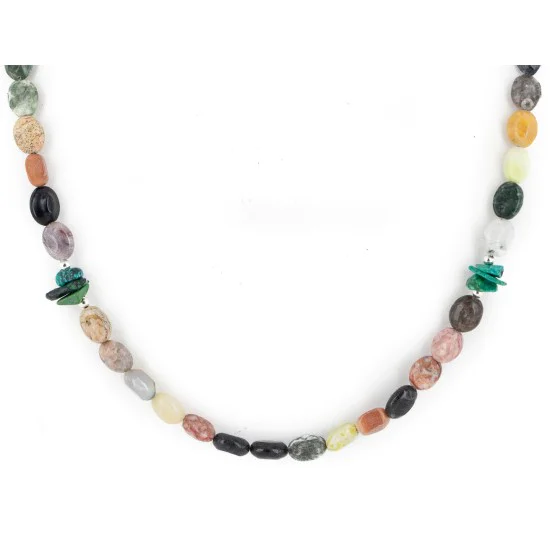 Navajo .925 Sterling Silver Natural Turquoise Multicolor Jasper Necklace 14905-7