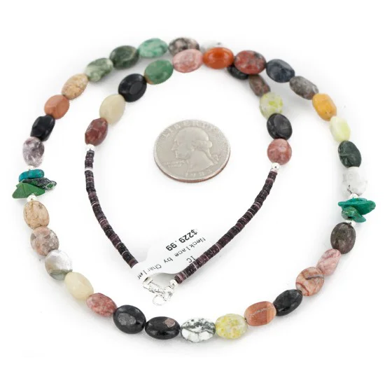 Navajo .925 Sterling Silver Natural Turquoise Multicolor Jasper Necklace 14905-7
