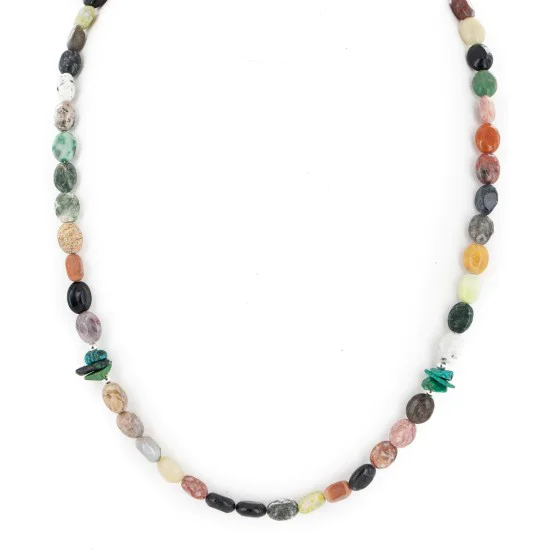 Navajo .925 Sterling Silver Natural Turquoise Multicolor Jasper Necklace 14905-7