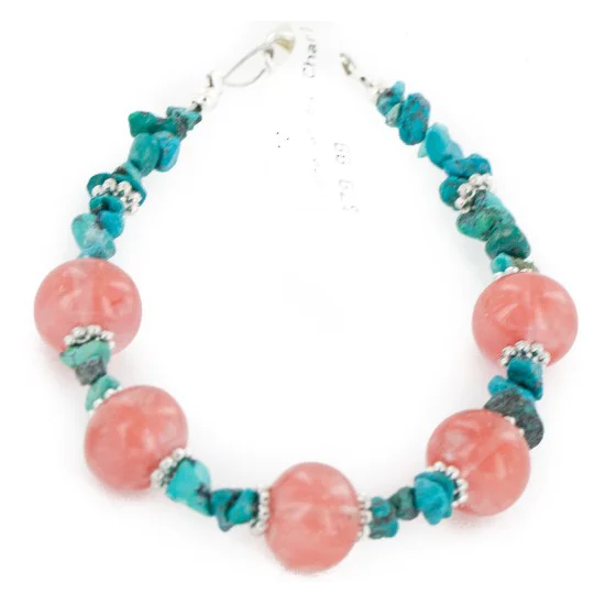 Certified Authentic Navajo .925 Sterling Silver Natural Turquoise Native American Pink Quartz Bracelet 12891-4