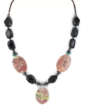Certified Authentic Navajo .925 Sterling Silver Natural Turquoise Pink Jasper Black Onyx Hematite Native American Necklace 16092-2 Certified Authentic Navajo .925 Sterling Silver Natural Turquoise Pink Jasper Black Onyx Hematite Native American Necklace 16092-2