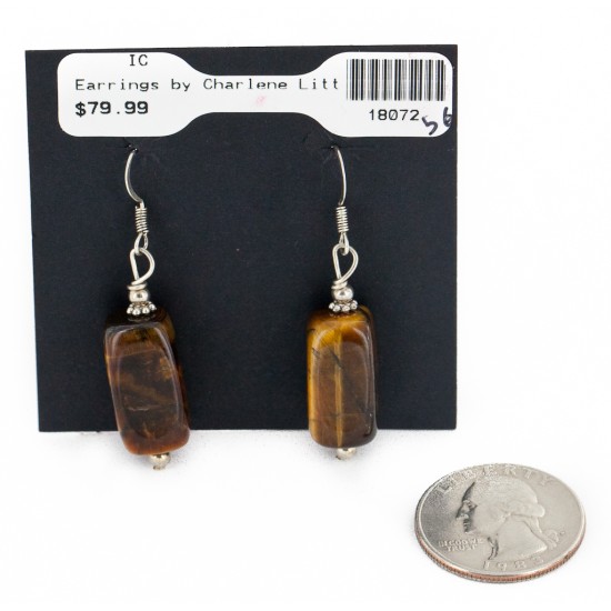 Certified Authentic Navajo .925 Sterling Silver Hooks Natural Tigers Eye Native American Earrings 18072-56 Certified Authentic Navajo .925 Sterling Silver Hooks Natural Tigers Eye Native American Earrings 18072-56