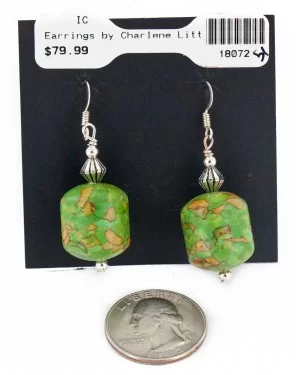 Certified Authentic .925 Sterling Silver Hooks Navajo Hook Composite Gaspeite Native American Earrings 18072-51 Certified Authentic .925 Sterling Silver Hooks Navajo Hook Composite Gaspeite Native American Earrings 18072-51