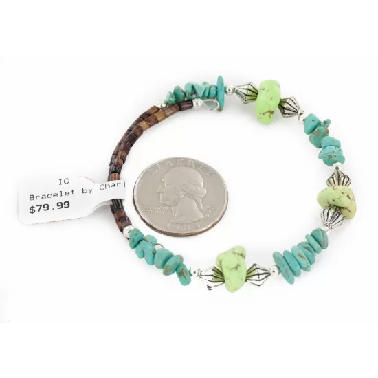 Certified Authentic Navajo Natural Turquoise Gaspeite Heishi Adjustable Wrap Native American Bracelet 12742-71 Certified Authentic Navajo Natural Turquoise Gaspeite Heishi Adjustable Wrap Native American Bracelet 12742-71