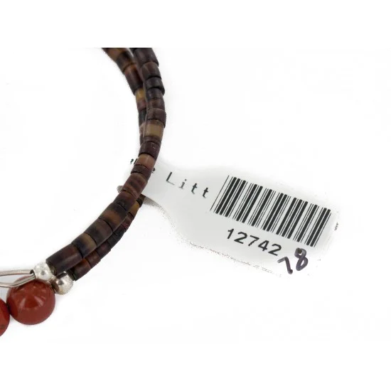 Certified Authentic Navajo Natural Turquoise Red Jasper Heishi Adjustable Wrap Native American Bracelet 12742-78