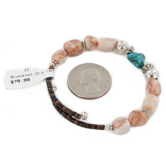 Certified Authentic Navajo Natural Turquoise Agate Heishi Adjustable Wrap Native American Bracelet 12732-74