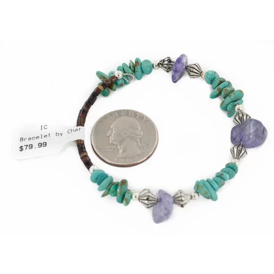 Navajo Natural Turquoise Amethyst Heishi Adjustable Wrap Bracelet 12742-76