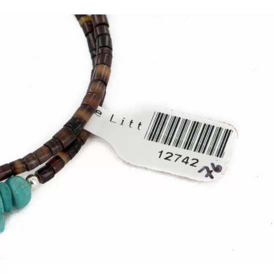 Navajo Natural Turquoise Amethyst Heishi Adjustable Wrap Bracelet 12742-76