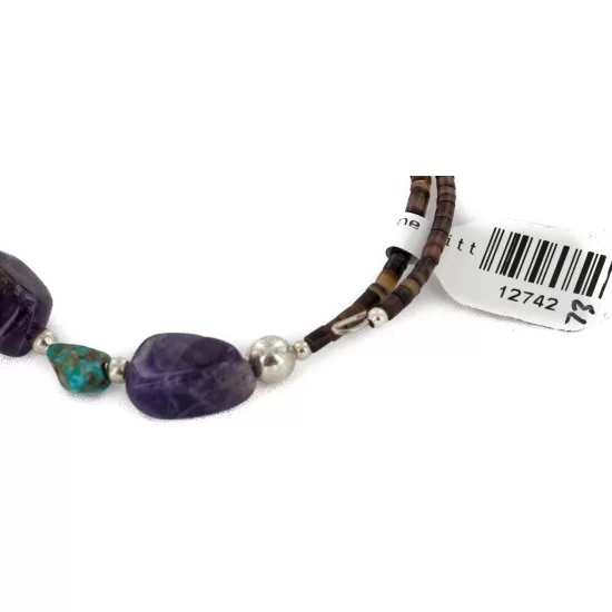 Certified Authentic Navajo Natural Amethyst Turquoise Heishi Adjustable Wrap Native American Bracelet 12742-73 Certified Authentic Navajo Natural Amethyst Turquoise Heishi Adjustable Wrap Native American Bracelet 12742-73
