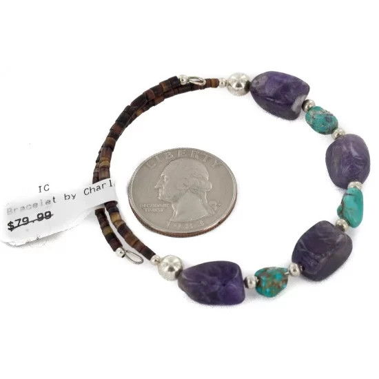 Certified Authentic Navajo Natural Amethyst Turquoise Heishi Adjustable Wrap Native American Bracelet 12742-73 Certified Authentic Navajo Natural Amethyst Turquoise Heishi Adjustable Wrap Native American Bracelet 12742-73