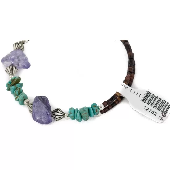 Certified Authentic Navajo Natural Turquoise Heishi Amethyst Adjustable Wrap Native American Bracelet 12742-70 Certified Authentic Navajo Natural Turquoise Heishi Amethyst Adjustable Wrap Native American Bracelet 12742-70
