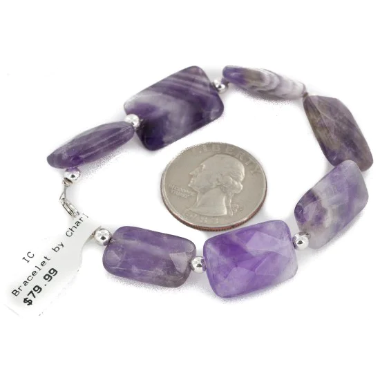 Certified Authentic Navajo .925 Sterling Silver Natural Amethyst Native American Bracelet 12742-207