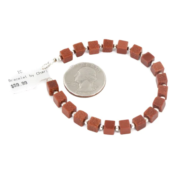 Certified Authentic .925 Sterling Silver Navajo Natural Goldstone Native American Bracelet 12907-4