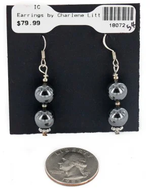 Certified Authentic .925 Sterling Silver Hooks Navajo Hook Natural Hematite Native American Earrings 18072-54