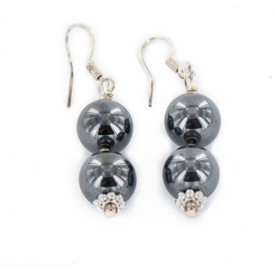 Certified Authentic .925 Sterling Silver Hooks Navajo Hook Natural Hematite Native American Earrings 18072-54 Certified Authentic .925 Sterling Silver Hooks Navajo Hook Natural Hematite Native American Earrings 18072-54