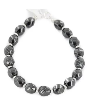 Certified Authentic .925 Sterling Silver Navajo Natural Hematite Native American Bracelet 12907-2