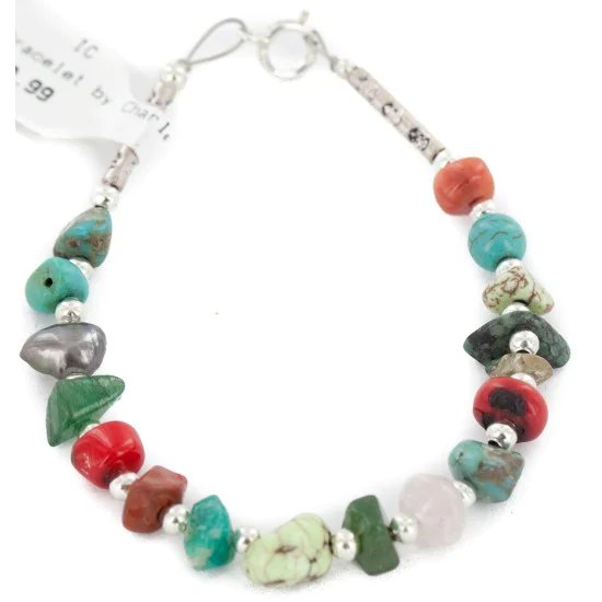 Certified Authentic .925 Sterling Silver Navajo Natural Turquoise and Multicolor Stones Native American Bracelet 12907-3 Certified Authentic .925 Sterling Silver Navajo Natural Turquoise and Multicolor Stones Native American Bracelet 12907-3