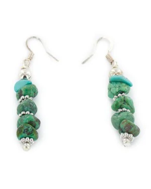 Certified Authentic Navajo .925 Sterling Silver Hooks Natural Turquoise Native American Earrings 18072-57