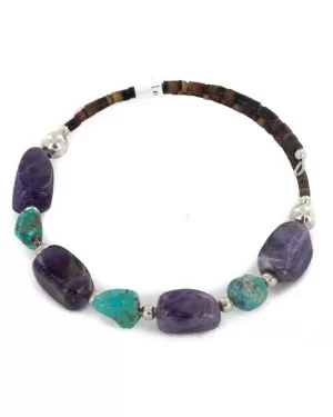 Certified Authentic Navajo Natural Amethyst Turquoise Heishi Adjustable Wrap Native American Bracelet 12742-73 Certified Authentic Navajo Natural Amethyst Turquoise Heishi Adjustable Wrap Native American Bracelet 12742-73