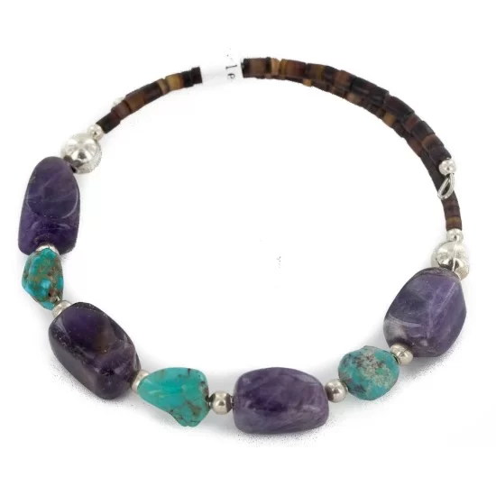 Certified Authentic Navajo Natural Amethyst Turquoise Heishi Adjustable Wrap Native American Bracelet 12742-73 Certified Authentic Navajo Natural Amethyst Turquoise Heishi Adjustable Wrap Native American Bracelet 12742-73