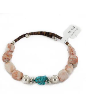 Certified Authentic Navajo Natural Turquoise Agate Heishi Adjustable Wrap Native American Bracelet 12732-74
