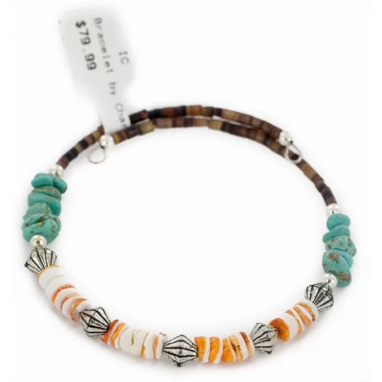 Navajo Natural Turquoise Graduated Melon Shell Heishi Adjustable Wrap Bracelet 12742-72 Navajo Natural Turquoise Graduated Melon Shell Heishi Adjustable Wrap Bracelet 12742-72