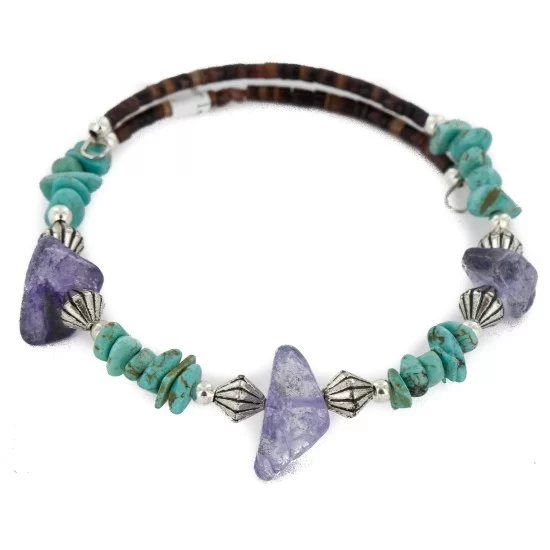 Certified Authentic Navajo Natural Turquoise Heishi Amethyst Adjustable Wrap Native American Bracelet 12742-70 Certified Authentic Navajo Natural Turquoise Heishi Amethyst Adjustable Wrap Native American Bracelet 12742-70