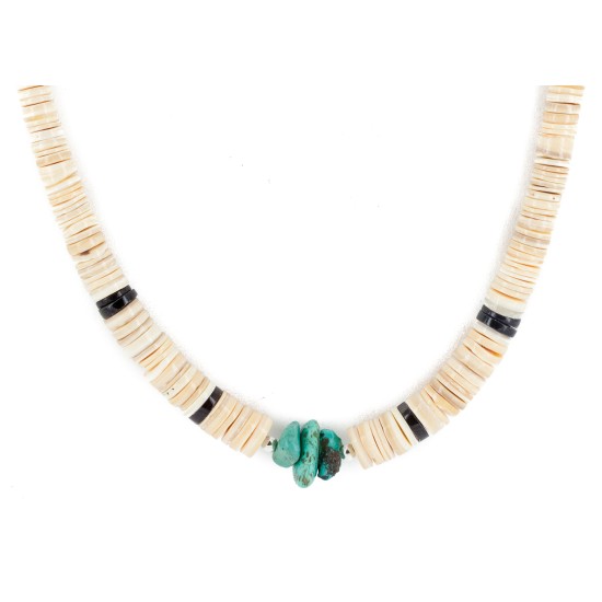 Certified Authentic Navajo .925 Sterling Silver Natural Turquoise Graduated Melon Shell Native American Necklace 14905-4 Certified Authentic Navajo .925 Sterling Silver Natural Turquoise Graduated Melon Shell Native American Necklace 14905-4