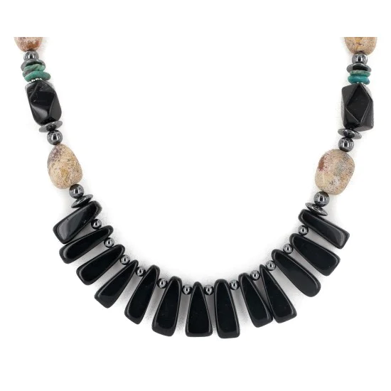 Certified Authentic Navajo .925 Sterling Silver Natural Turquoise Jasper Hematite Black Onyx Native American Necklace 16091-6 Certified Authentic Navajo .925 Sterling Silver Natural Turquoise Jasper Hematite Black Onyx Native American Necklace 16091-6