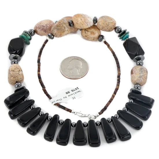 Certified Authentic Navajo .925 Sterling Silver Natural Turquoise Jasper Hematite Black Onyx Native American Necklace 16091-6 Certified Authentic Navajo .925 Sterling Silver Natural Turquoise Jasper Hematite Black Onyx Native American Necklace 16091-6
