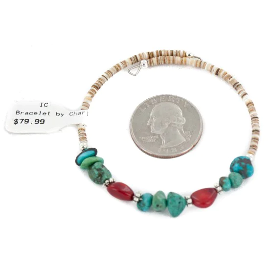 Certified Authentic Navajo Natural Turquoise Coral Heishi Adjustable Wrap Native American Bracelet 12906 Certified Authentic Navajo Natural Turquoise Coral Heishi Adjustable Wrap Native American Bracelet 12906