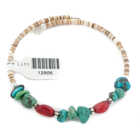 Certified Authentic Navajo Natural Turquoise Coral Heishi Adjustable Wrap Native American Bracelet 12906 Certified Authentic Navajo Natural Turquoise Coral Heishi Adjustable Wrap Native American Bracelet 12906