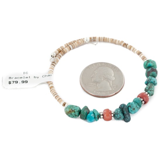 Certified Authentic Navajo Natural Spiderweb Turquoise Heishi Coral Adjustable Wrap Native American Bracelet 12905 Certified Authentic Navajo Natural Spiderweb Turquoise Heishi Coral Adjustable Wrap Native American Bracelet 12905