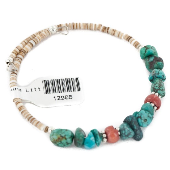 Certified Authentic Navajo Natural Spiderweb Turquoise Heishi Coral Adjustable Wrap Native American Bracelet 12905 Certified Authentic Navajo Natural Spiderweb Turquoise Heishi Coral Adjustable Wrap Native American Bracelet 12905