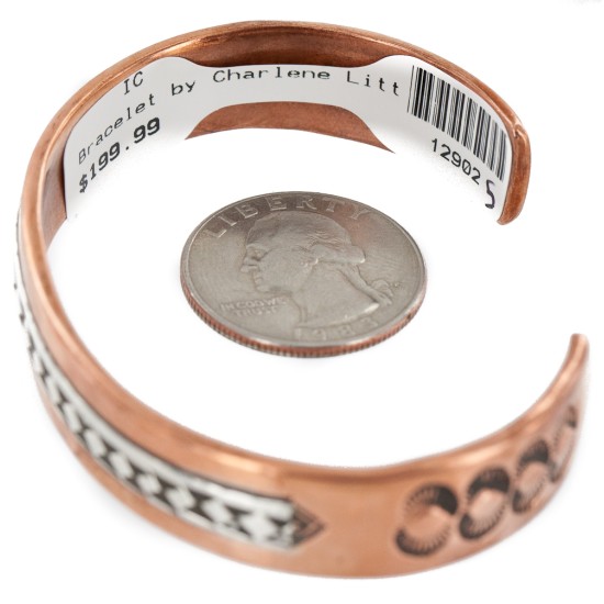 Handmade Certified Authentic Navajo Pure .925 Sterling Silver and Copper Native American Bracelet 12902-5 Handmade Certified Authentic Navajo Pure .925 Sterling Silver and Copper Native American Bracelet 12902-5