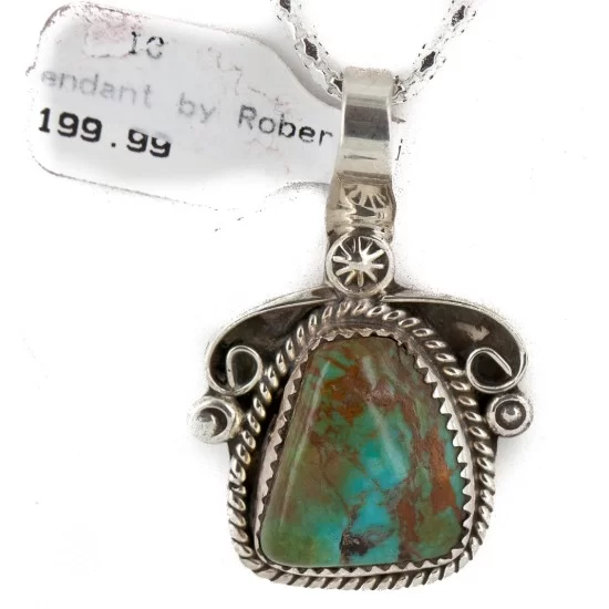 .925 Sterling Silver Handmade Certified Authentic Navajo Natural Turquoise Native American Necklace 12816 .925 Sterling Silver Handmade Certified Authentic Navajo Natural Turquoise Native American Necklace 12816