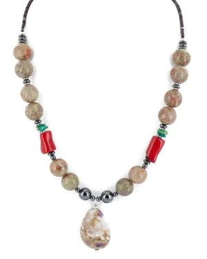Certified Authentic Navajo .925 Sterling Silver Coral Natural Turquoise Jasper Hematite Native American Necklace 16090-6 Certified Authentic Navajo .925 Sterling Silver Coral Natural Turquoise Jasper Hematite Native American Necklace 16090-6