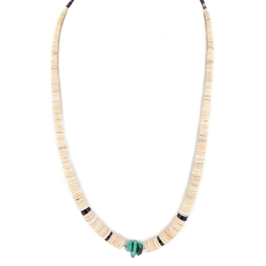 Certified Authentic Navajo .925 Sterling Silver Natural Turquoise Graduated Melon Shell Native American Necklace 14905-4 Certified Authentic Navajo .925 Sterling Silver Natural Turquoise Graduated Melon Shell Native American Necklace 14905-4