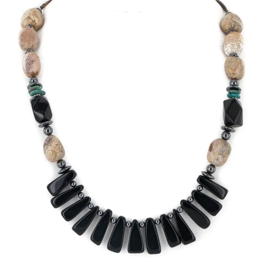 Certified Authentic Navajo .925 Sterling Silver Natural Turquoise Jasper Hematite Black Onyx Native American Necklace 16091-6 Certified Authentic Navajo .925 Sterling Silver Natural Turquoise Jasper Hematite Black Onyx Native American Necklace 16091-6