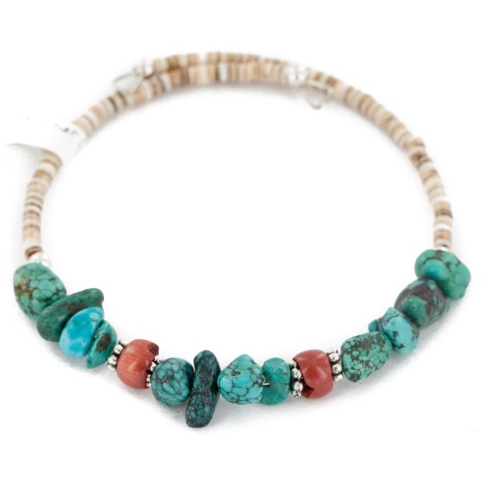 Certified Authentic Navajo Natural Spiderweb Turquoise Heishi Coral Adjustable Wrap Native American Bracelet 12905 Certified Authentic Navajo Natural Spiderweb Turquoise Heishi Coral Adjustable Wrap Native American Bracelet 12905