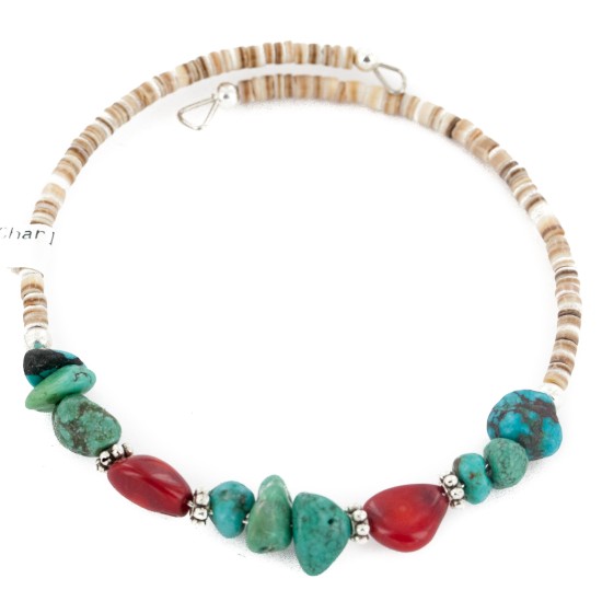 Certified Authentic Navajo Natural Turquoise Coral Heishi Adjustable Wrap Native American Bracelet 12906 Certified Authentic Navajo Natural Turquoise Coral Heishi Adjustable Wrap Native American Bracelet 12906