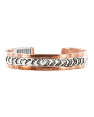 Handmade Certified Authentic Navajo Pure .925 Sterling Silver Copper Native American Bracelet 12902-3 Handmade Certified Authentic Navajo Pure .925 Sterling Silver Copper Native American Bracelet 12902-3