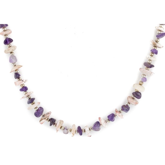 Certified Authentic .925 Sterling Silver White Howlite Amethyst Native American Necklace 15349-14 Certified Authentic .925 Sterling Silver White Howlite Amethyst Native American Necklace 15349-14