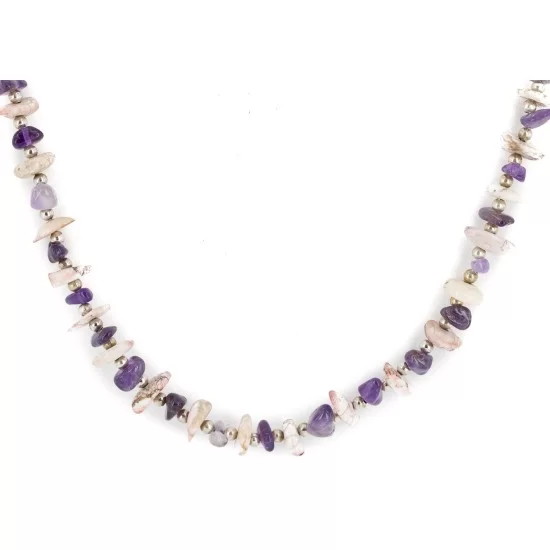 Certified Authentic .925 Sterling Silver White Howlite Amethyst Native American Necklace 15349-14