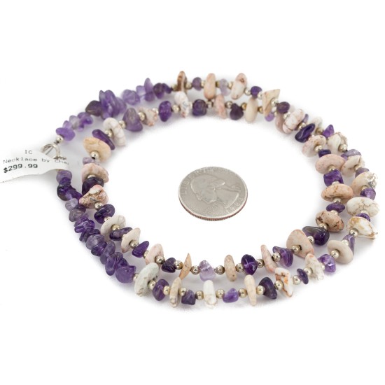Certified Authentic .925 Sterling Silver White Howlite Amethyst Native American Necklace 15349-14 Certified Authentic .925 Sterling Silver White Howlite Amethyst Native American Necklace 15349-14