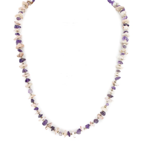 Certified Authentic .925 Sterling Silver White Howlite Amethyst Native American Necklace 15349-14 Certified Authentic .925 Sterling Silver White Howlite Amethyst Native American Necklace 15349-14