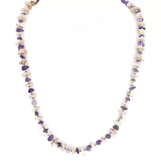 Certified Authentic .925 Sterling Silver White Howlite Amethyst Native American Necklace 15349-14
