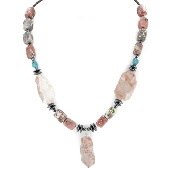 Certified Authentic Navajo .925 Sterling Silver Natural Agate Hematite Turquoise Native American Necklace 750122-4